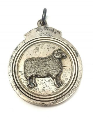 Large Unusual Antique C1950 Solid Silver Sheep Pendant Medal 64g 668