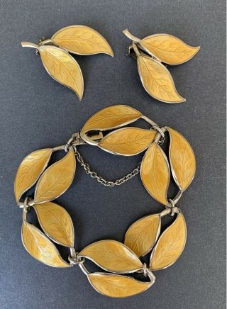 Vintage David Andersen Sterling Silver Guilloche Enamel Bracelet/earrings Set