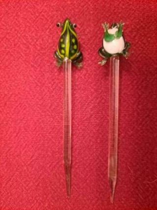 Set of 10 Handblown Glass Sticks with Frog Topper and Pointed End 2