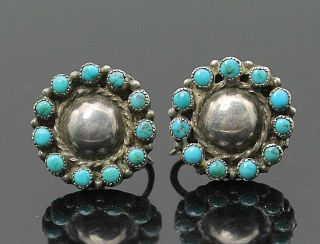 Handcrafted Vtg Turquoise Southwest Sterling Silver Screw Back Earrings