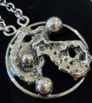 Vtg Denmark Jacob Hull Modernist Heavy Silver Pl Beaded Chain Pendant Necklace