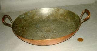 Vinatge Tin - Lined Copper Saute Pan - 9 " Diameter - Two Brass Handles