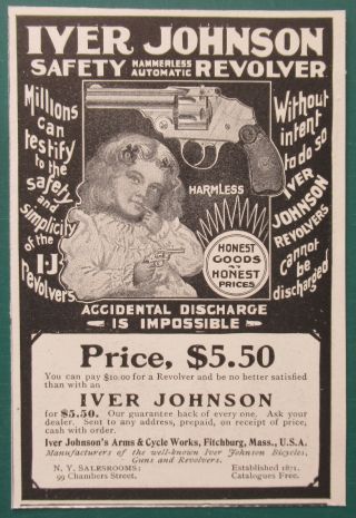 1903 Iver Johnson Print Ad Safety Hammerless Auto.  Revolver