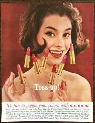 1961 Cutex Lipsticks Print Ad Toss Up Fun To Juggle Your Colors W Cutex