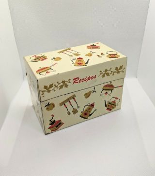 Vintage Ohio Art Co Metal Tin Recipe Box Retro Kitchen Appliance W Divider Cards