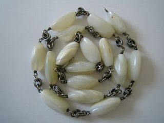 Nr Vintage/antique Solid Sterling Silver White Agate Necklace Gift Boxed