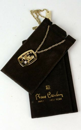 Vintage Pierre Cardin Leo Zodiac Gold Plated Diamond Accent Pendant Necklace