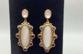 Stephen Dweck Bronze 14k Gold Filled Posts Multi Gemstone Dangle Drop Earrings