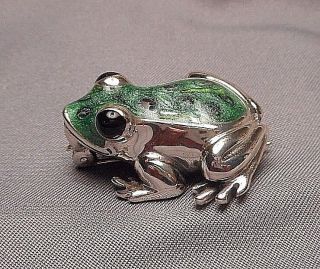Charming Italian Sterling Silver Green Enamel Frog Brooch Marked 925 Italy 12.  2g