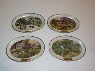 “the American Homestead” 4 Vintage Miniature Currier And Ives Seasons Trays