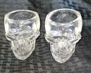 Set Of 2 Glass Crystal Head Vodka Skull Shaped Shot Glasses 2oz