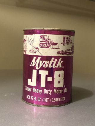 Vintage Full Purple Mystic Jt - 8 Motor Oil Can 15w50 Car Truck Tractor