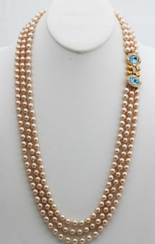 Nolan Miller Blue Empress & Faux Pearl Triple Strand Necklace