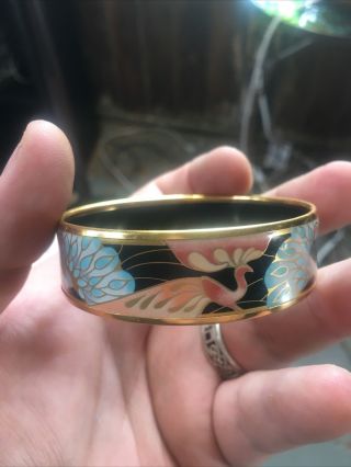 Michaela Frey Team Gold Plated Enamel Bangle Bracelet Rare Peacock
