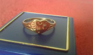 Ladies Gold Sterling 925 Real Diamond Heart Signet Ring Uk K Usa 5.  25 Hallmarked