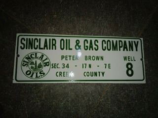 Porcelain Sinclair Oil & Gas Company Enamel Sign Size 12 " X 4.  5 " Inches