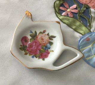 Vintage Grace Teaware Porcelain Teapot Shape Floral Tea Bag Holder/spoon Rest
