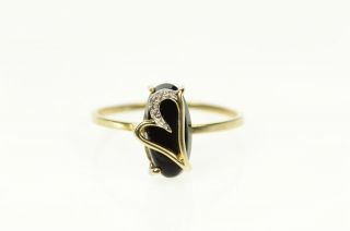 10k Heart Black Onyx Diamond Overlay Statement Ring Size 7.  25 Yellow Gold 01