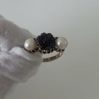 9ct Rose Gold Garnet Cultured Pearl Period Art Deco Ring A&co