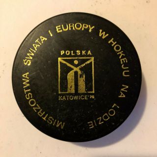 1976 World Ice Hockey Championships Poland Official Iihf Game Puck - Rare