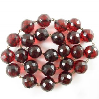 Stunning Art Deco Faceted Cherry Amber Bakelite Beads Necklace No Clasp 26.  7 Gms