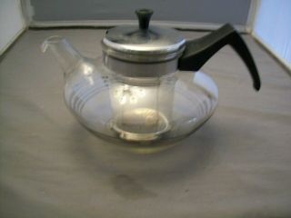 Vintage Mid Century Clear Glass Tea Pot With Basket