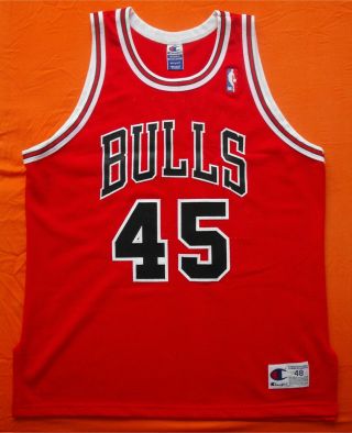 Michael Jordan 45 Chicago Bulls Champion Authentic Jersey Size 48 Rodman Pro Cut