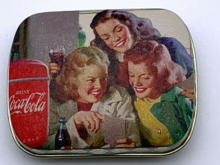 Vintage Coca Cola Metal Tin Small Box Pill Box Container Mom With Child