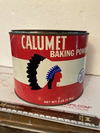Vintage Calumet Baking Powder 5lb.  Tin Can Recipes Native American Indian Chief