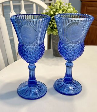 Vintage Avon Cobalt Blue Goblets George And Martha Washington Mt Vernon Set Of 2