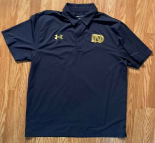 Notre Dame Football Team Issued Under Armour Rockne Blue Polo Xl