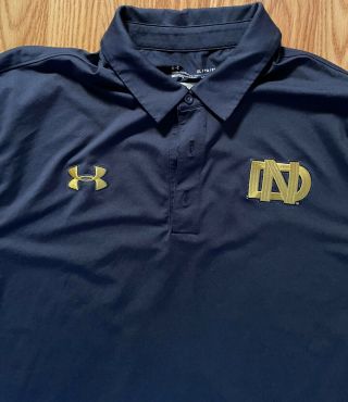 Notre Dame Football Team Issued Under Armour Rockne Blue Polo XL 2
