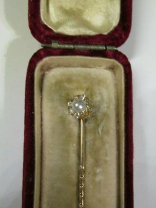 An Ecellent Victorian Diamond And Pearl Cluster Stickpin In 18ct Gold Vgc