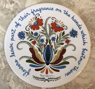 Vintage Berggren Trayner Scandinavian 6 " Trivet Tile Ceramic Floral Proverb