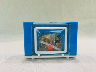 Vintage Blue Plastic Television Set Salt/pepper Shaker W/holiday Scene