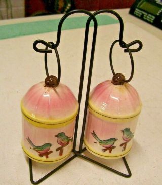 Vintage Porcelain Birds In Birdcages Salt And Pepper Shaker Set,  Napco Japan