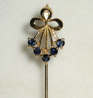 Solid 14k Gold Sapphire Lapel Stick Pin Brooch