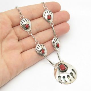 Selena Jake Navajo Old Pawn 925 Sterling Silver Coral Bear Paw Tribal Necklace