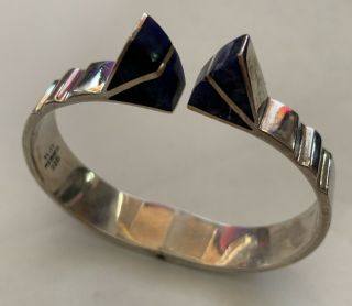 Nearly 2 Ounce Sterling Silver Cuff Bracelet W/ Lapis Lazuli Wow Ss - 387
