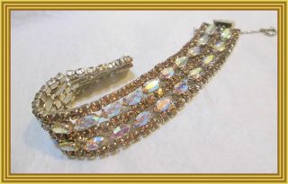 Sherman Champagne Topaz & Yellow Ab - 1 " Wd Five Row Marquise Crystal Bracelet Nr