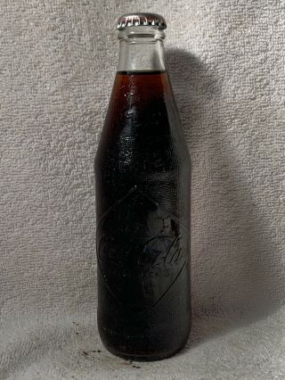 Full 10oz Coca - Cola Diamond Embossed No Deposit Soda Bottle