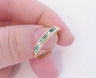 9ct Gold Diamond & Emerald Ring,  Art Deco Design 9k 375