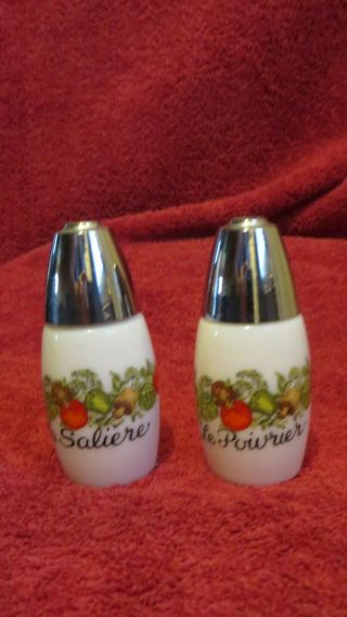 Rare Vintage Gemco White Salt & Pepper Shakers Crome Toppers Veggie Themed