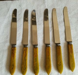 Set Of 6 Vintage Plastic Handle Flatware Knives Color Butterscotch