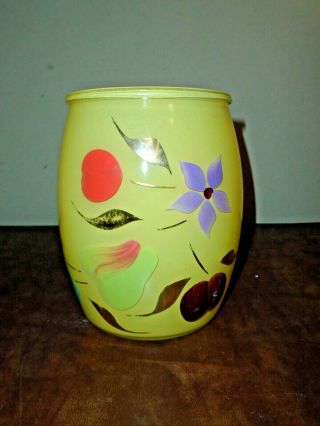 Vintage Bartlett Collins Glass Cookie Jar Yellow Flowers & Fruit No Lid