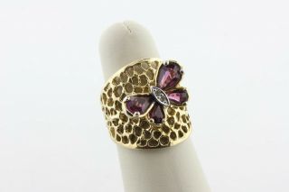 Panetta Gold Vermeil Sterling Silver Amethyst Cz Butterfly Textured Ring Size 7