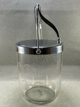 Vintage Etched Glass Ice Bucket With Hinged Lid