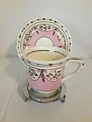 Vintage Tea Cup And Saucer Mini Demitasse Pink And Gold