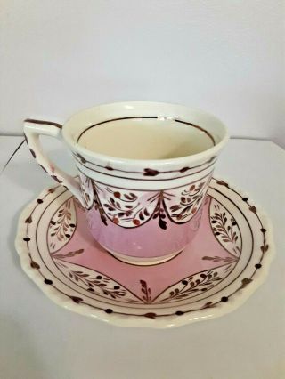 Vintage Tea Cup And Saucer Mini Demitasse Pink And Gold 2