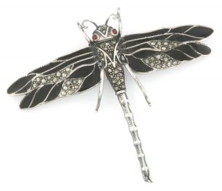 1910s - Large Art Nouveau Sterling Silver Champleve Enamel Dragonfly Pin Brooch